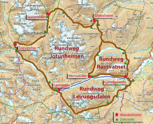 Karte Jotunheimen, Norwegen