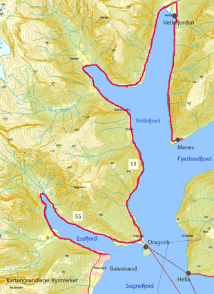 Karte Balestrand-Vetlefjorden