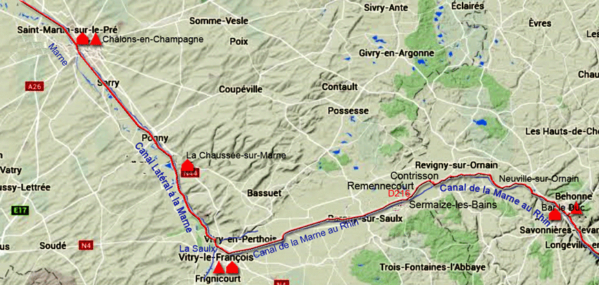 Karte zur Radtour von Châlons-en-Champagne nach Bar-le-Duc