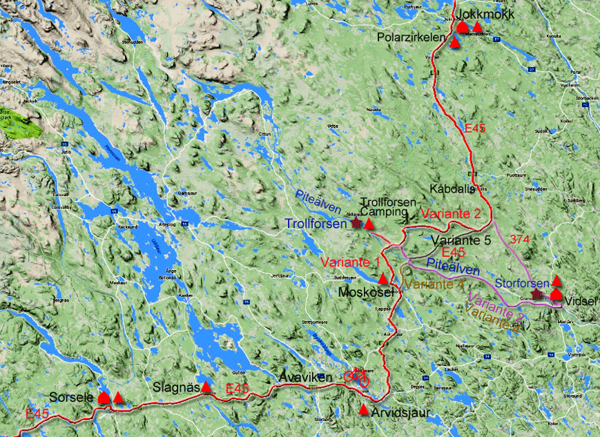 Karte zur Radtour von Sorsele nach Jokkmokk