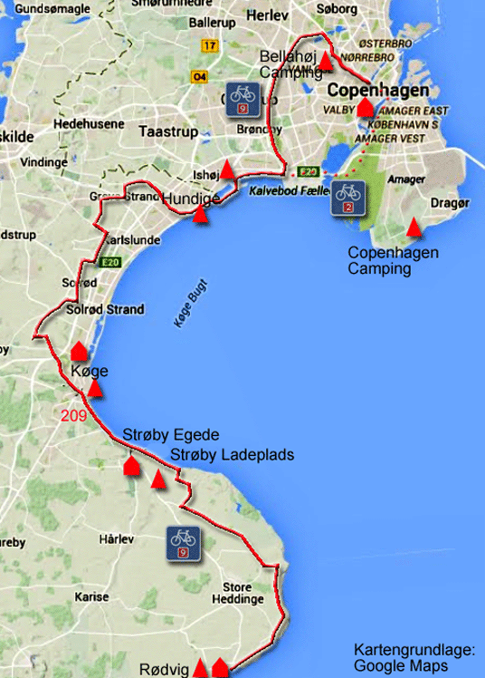 Karte zur Radtour von Stege nach Rødvig