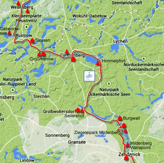 Radweg Berlin-Kopenhagen: Abschnitt Zehdenick - Wesenberg