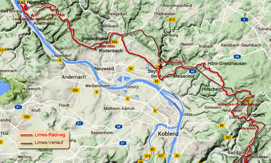 Karte zur Radtour von Bad Hönningen nach Bad Ems