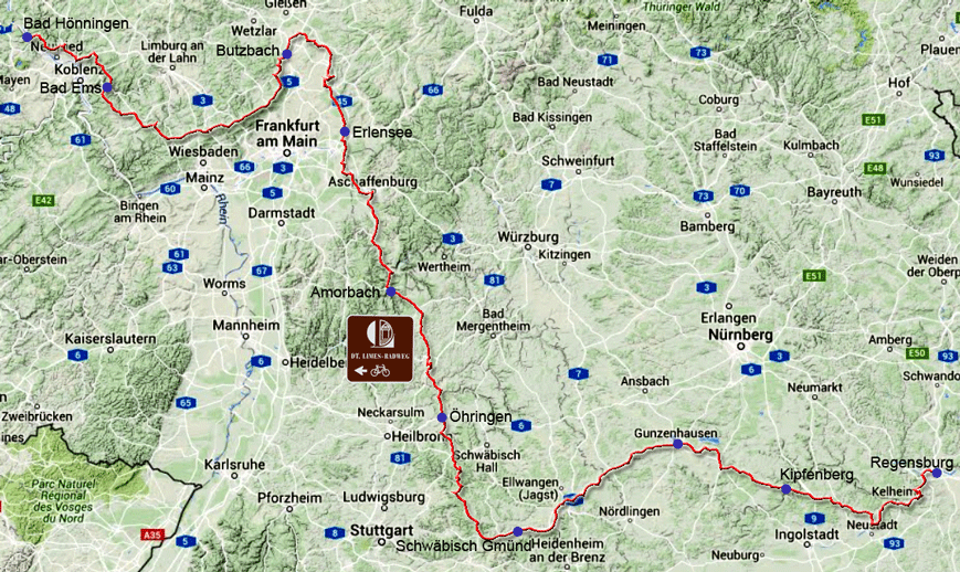 Übersichtskarte Limes-Radweg