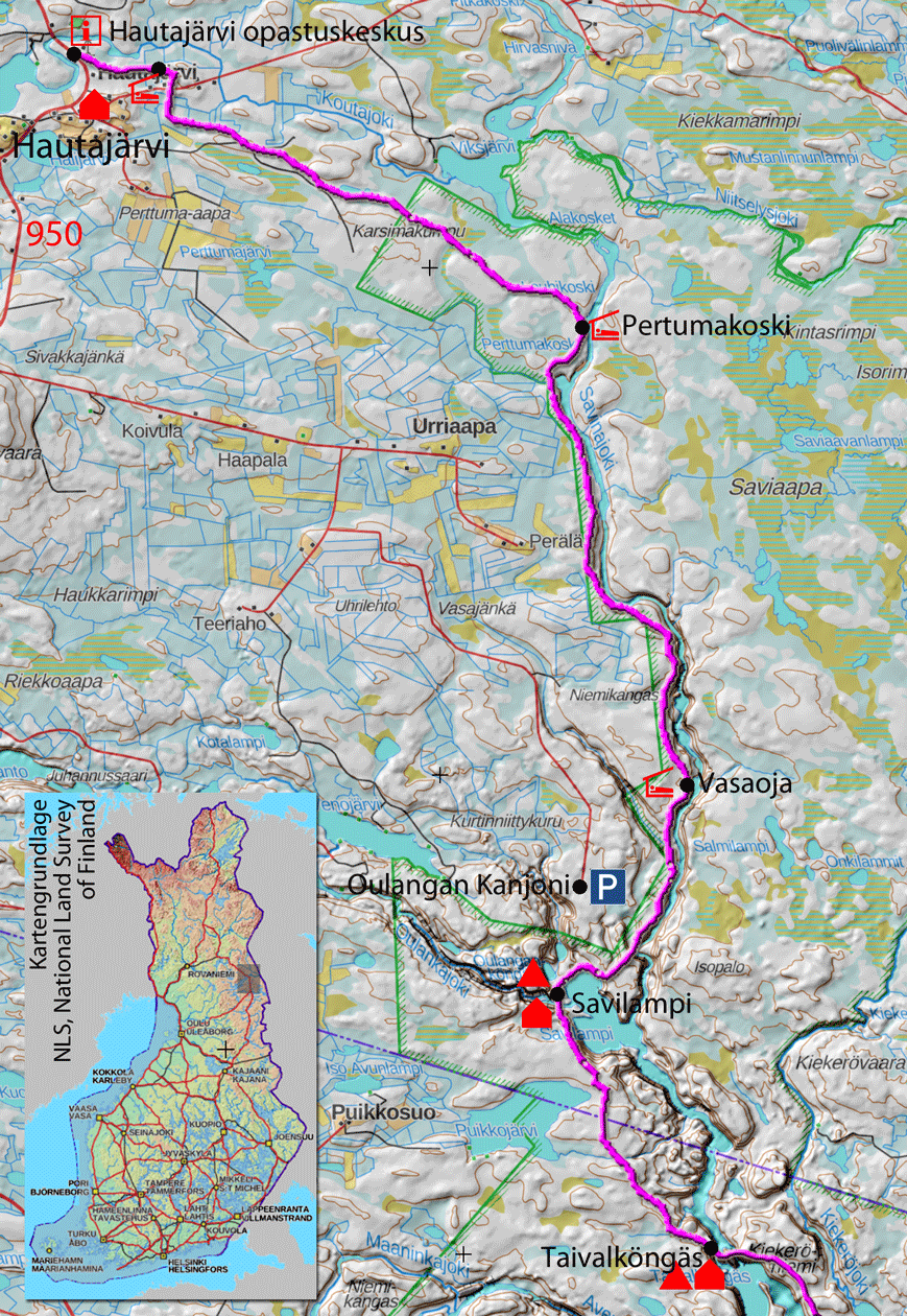 Bild: Karte zur Bärenrunde von Hautajärvi nach Taivalköngäs