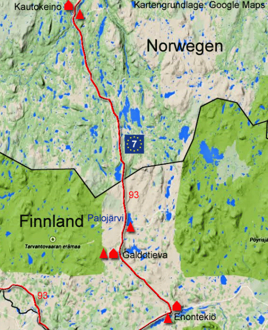 Karte zur Radtour von Enontekiö nach Kautokeino