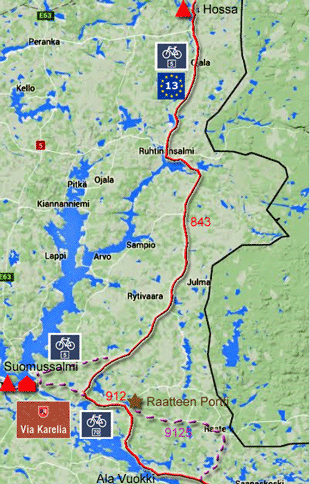 Karte zur Radtour von Hossa nach Ala Vuokki