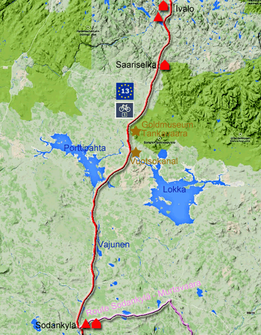 Karte zur Radtour von Ivalo nach Sodankylä