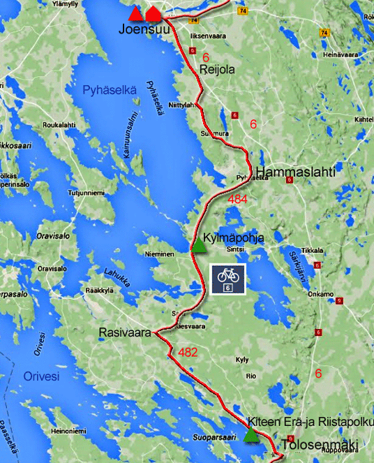 Karte zur Radtour von Joensuu nach Tolosenmäki