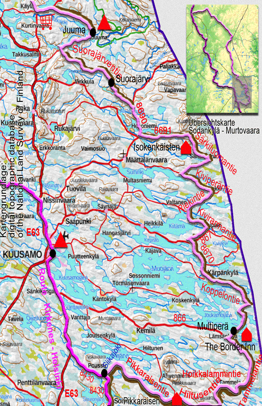 Bild: Karte zur Radtour von Juuma zum Fluss Siikajoki