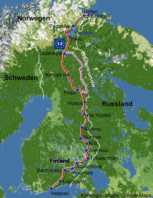 Karte Honningsvaeg-Kirkenes