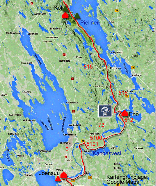 Karte zur Radtour von Koli nach Joensuu