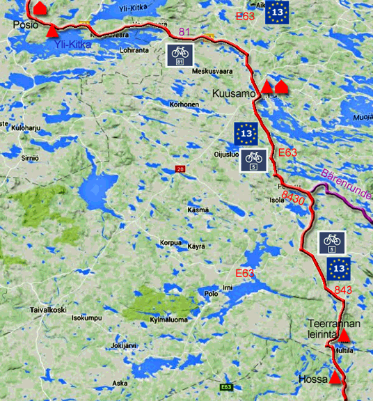 Karte zur Radtour von Posio nach Hossa