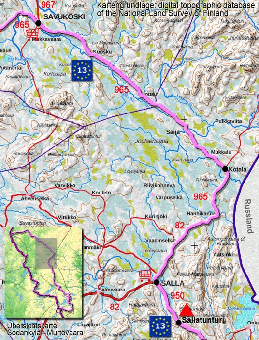Bild: Karte zur Radtour von Savukoski nach Sallatunturi
