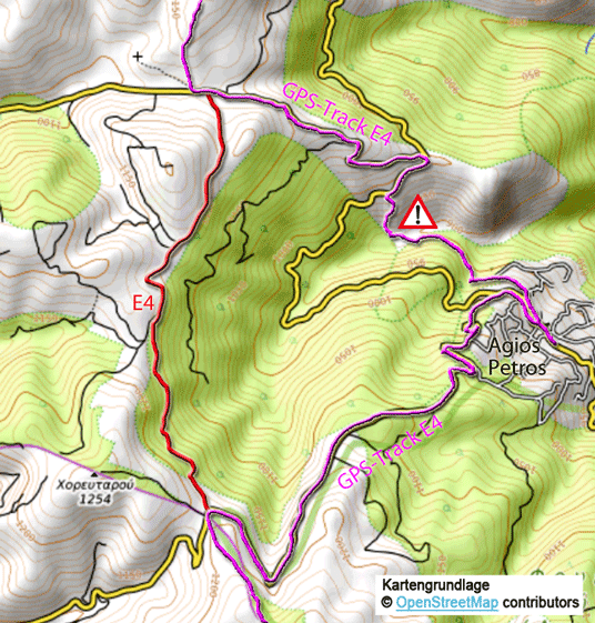 Wegführung bei Agios Petros (Etappe Sattel hinter Ano Doliana - Vresthena) 