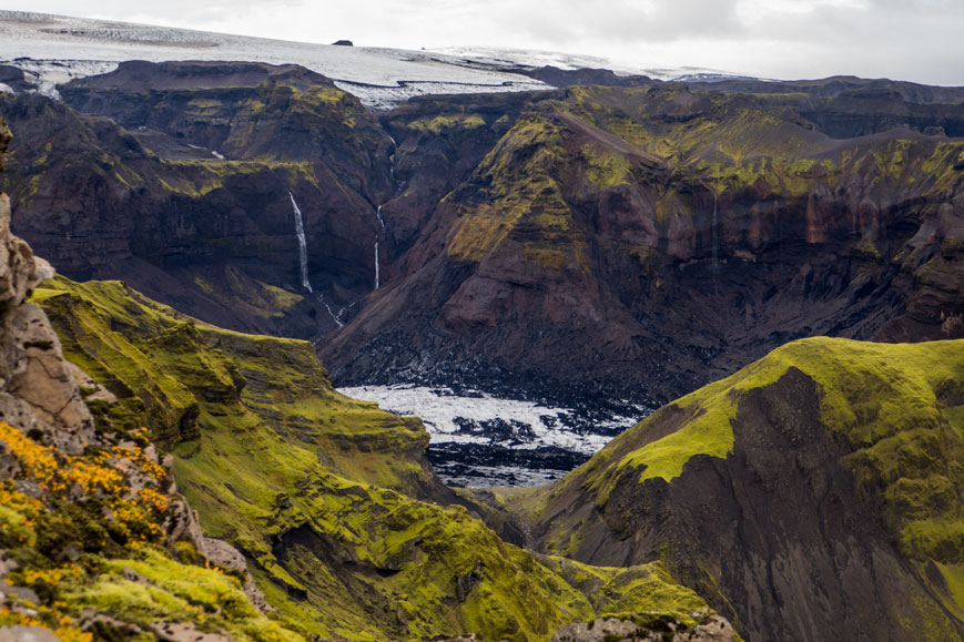 Wasserfälle vom Kötlujökull, unten der Holdujökull