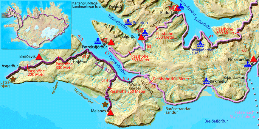 Karte zur Tour von Bildudalur nach Flokalundur