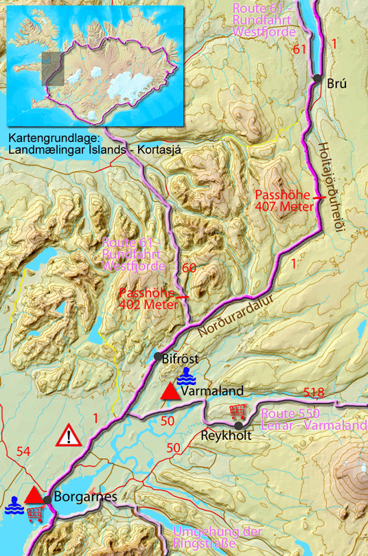 Karte zur Tour von Borgarnes nach Reykjavik