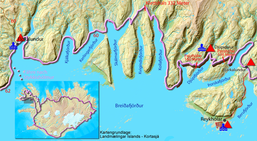 Karte zur Tour von Bildudalur nach Flokalundur