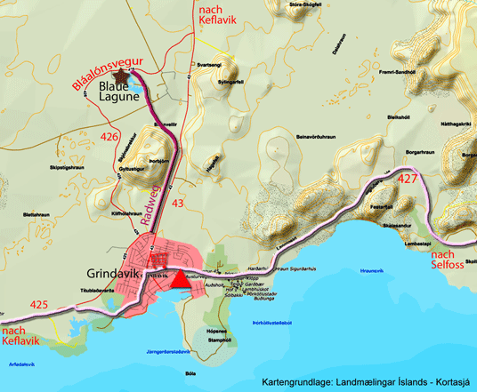 Karte zu Grindavik und zur Blauen Lagune