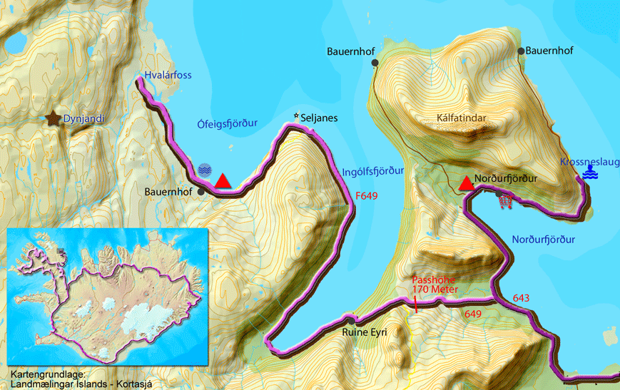 Karte zum Norðurfjörður und Abstecher zum Ófeigsfjörður
