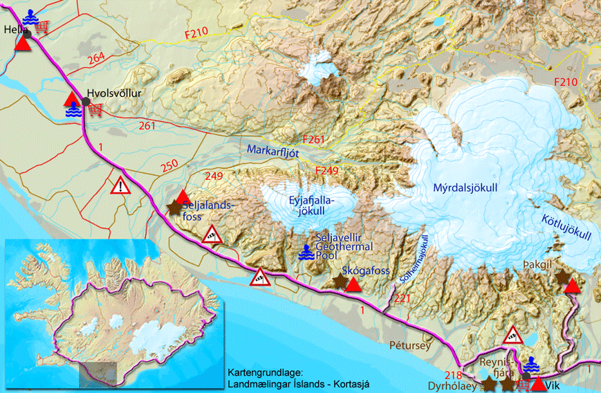 Karte zur Tour von Vik nach Hella