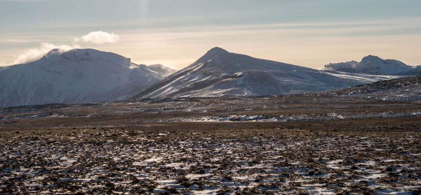 Bild: Blick Ende September von einer Rundwanderung bei der Hütte Laugafell aufs Snæfell