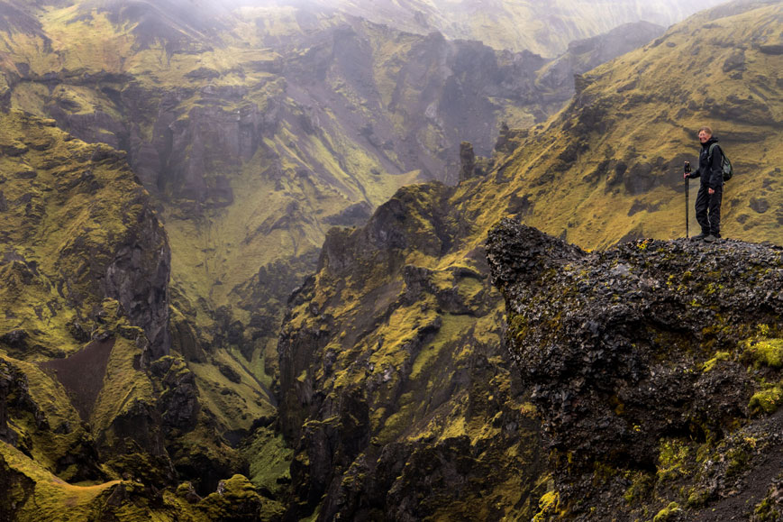 Blick von der Rundwanderung zum Kötlujökull in die Schlucht Þakgil