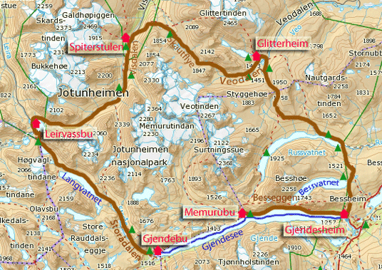Karte Rundweg Jotunheimen, Norwegen