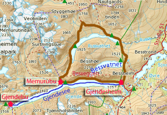 Karte Rundwanderung Russvatnet, Norwegen