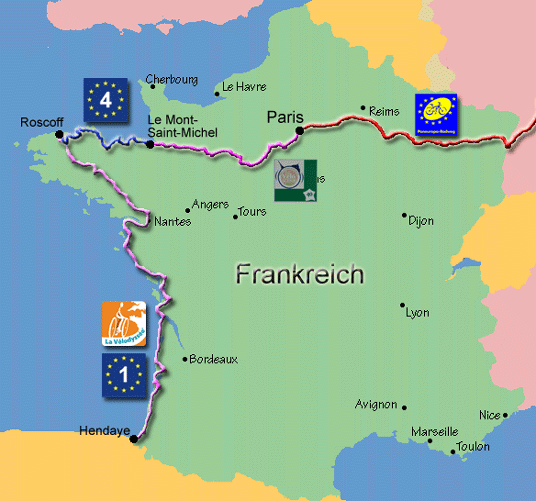 Übersichtskarte Radtouren Frankreich