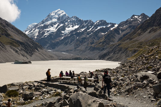 Ende des Hooker Tracks am Hooker Lake