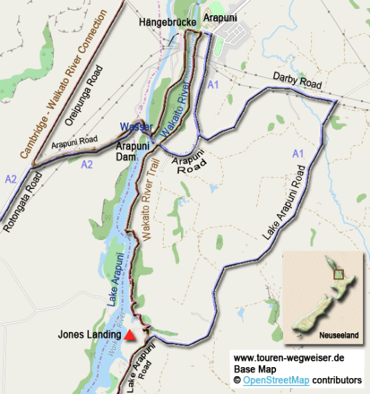 Karte zum Umfeld von Arapuni