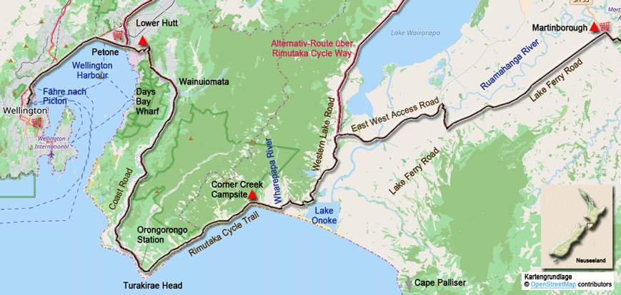 Karte zur Radtour von Alfredton nach Martinborough