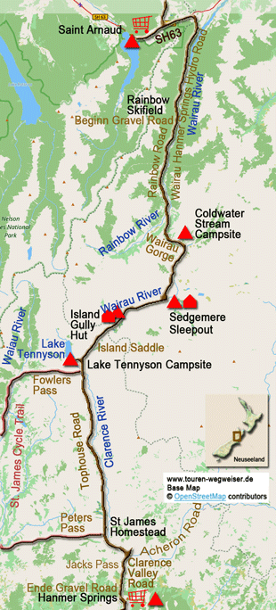 Karte zur Radtour von Saint Arnaud nach Hanmer Springs