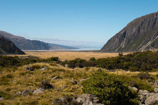 Blick vom White Horse Hill Campground auf Lake Pukaki