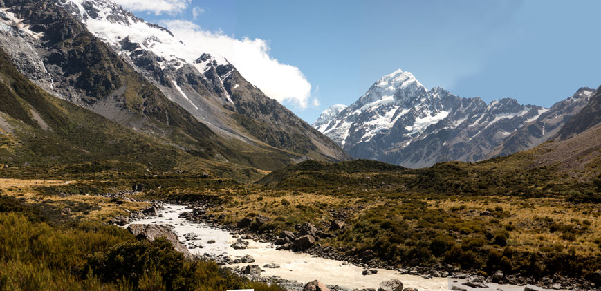 Hooker River und Mount Cook