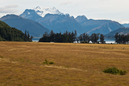 Blick von der Greenstone Station auf Mount Earnslaw