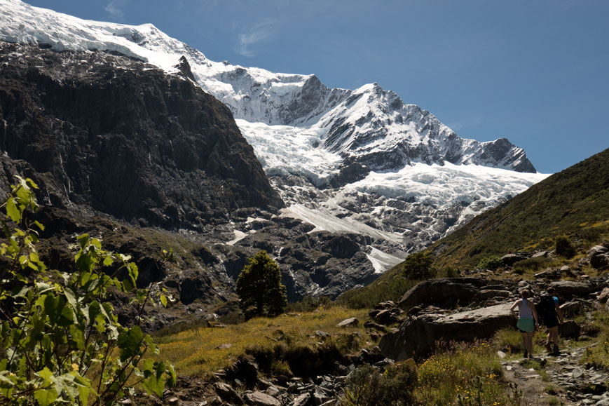 Blick auf den Rob Roy Glacier vom Ende des Rob Roy Valley Track