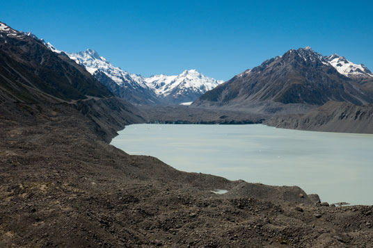 Ende des Hooker Tracks am Hooker Lake