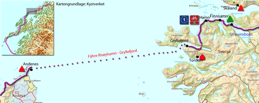 Karte zur Radtour von Andenes nach Finnsæter, Sennjatrollet