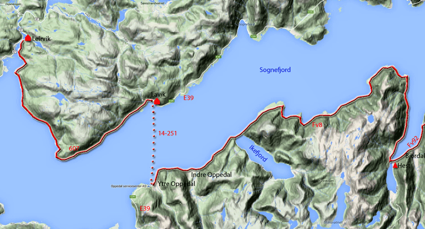 Radtour Nowegen entlang des Sognefjord: Etappe Bjordal - Leirvik