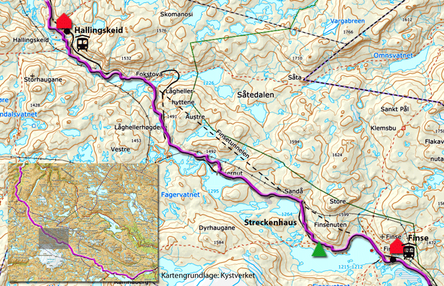 Karte zur Radtour von Finse nach Hallingskeid