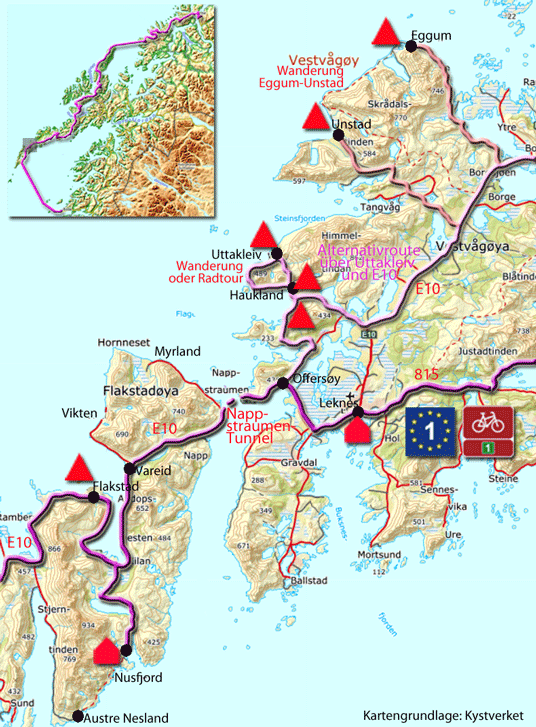 Karte zur Radtour von Flakstad nach Leknes