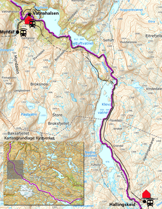 Route zur Radtour von Hallingskeid nach Myrdal
