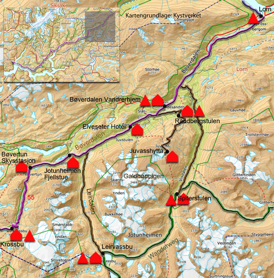 Karte zur Radtour von Krossbu nach Lom