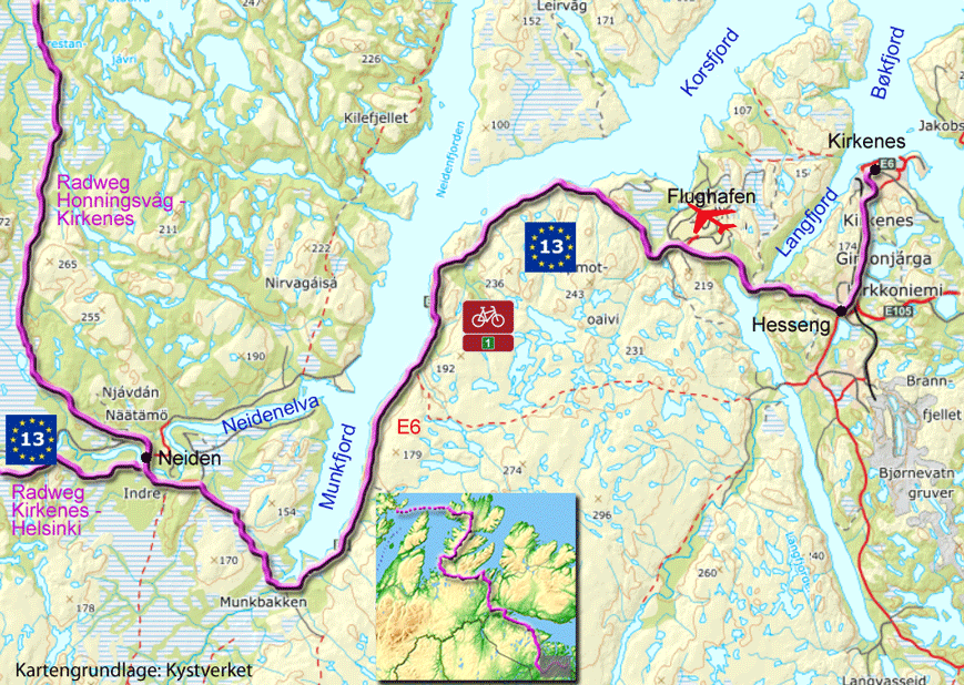 Karte zum Radweg von Neiden nach Kirkenes
