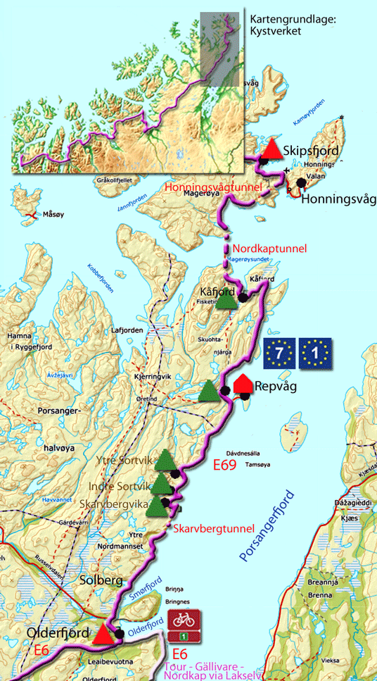 Europastraße 69 in Nordnorwegen am Porsangerfjord: Skarvbergtunnel, Norwegen