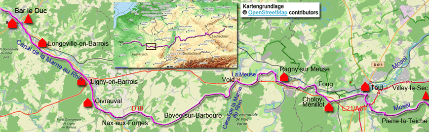 Karte zur Radtour von Bar-le-Duc nach Villey-le-Sec