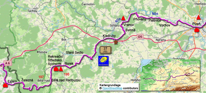 Karte zum Paneuropa-Radweg von Eslarn nach Plzen